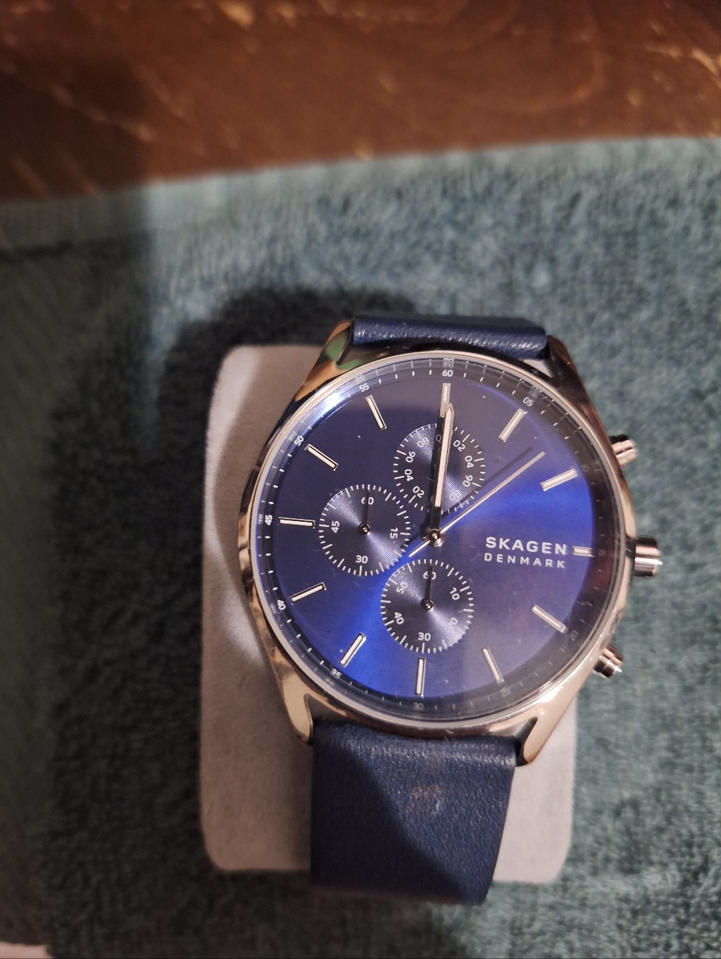 Mens Skagen Denmark Chronograph Blue Dial Black Band